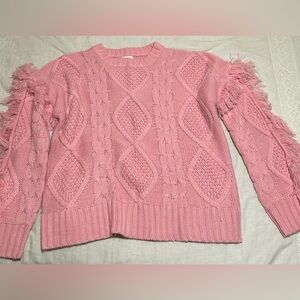 Pink Fringe Cable Knit Sweater